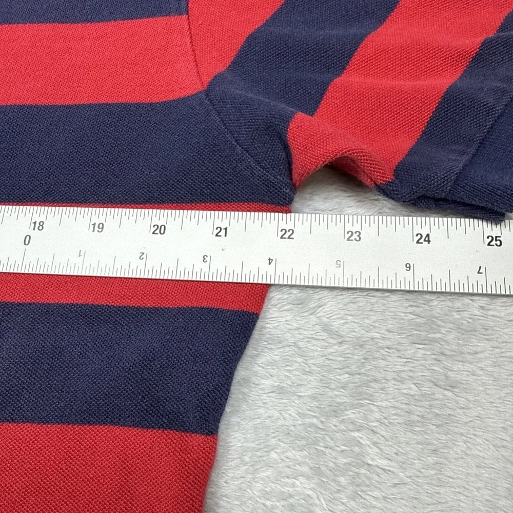 Vintage Polo Ralph Lauren Polo Shirt Men L Blue Red Striped Distressed